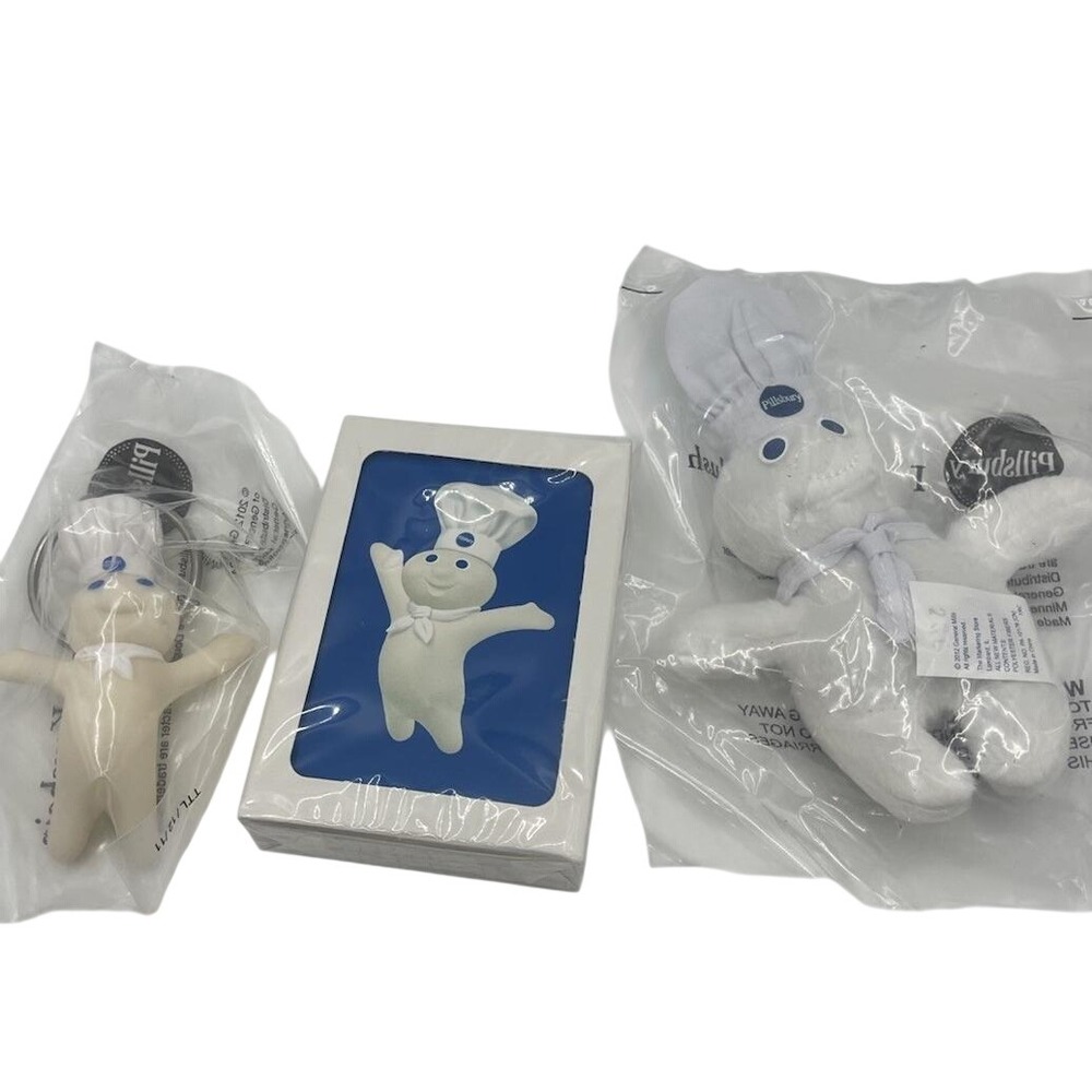 Lot Of 3‎ VTG  Pillsbury Doughboy Items Deck Of Cards, Keychain Small Plush